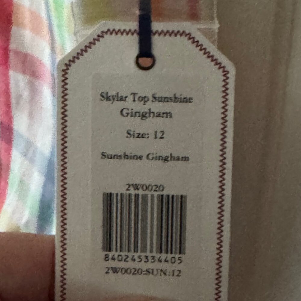 New Classic Prep Girls Skylar Top Gingham Sunshine Front tie Button Down Size 12 - Picture 9 of 11